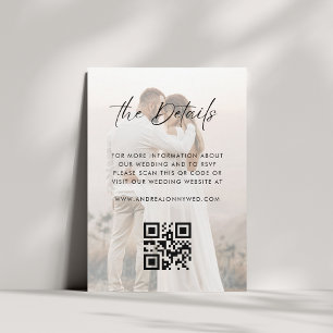 Light Faded Photo QR Code Simple Wedding Details Enclosure Card