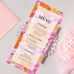 Light Faded Pink and Orange Bright Garden Wedding Menu