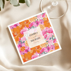 Light Faded Pink and Orange Floral Summer Wedding Napkins