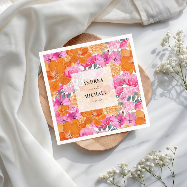 Light Faded Pink and Orange Floral Summer Wedding Napkins (Creator Uploaded)