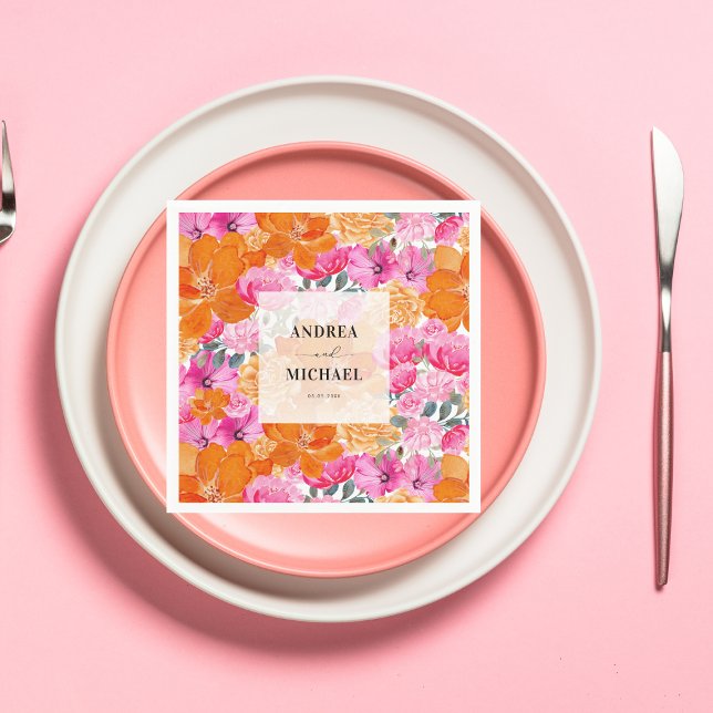 Light Faded Pink and Orange Floral Summer Wedding Napkins (Creator Uploaded)