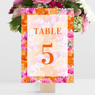 Light Faded Pink Orange Floral Table 5 Wedding Number