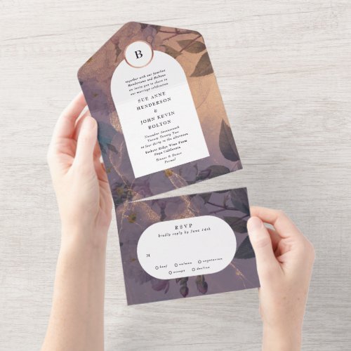 Light Fall Floral Arch Rose Gold Elegance Wedding All In One Invitation