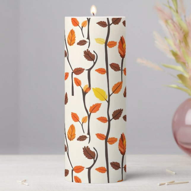 Light Fall Leaves Pattern Pillar Candle (In Situ)