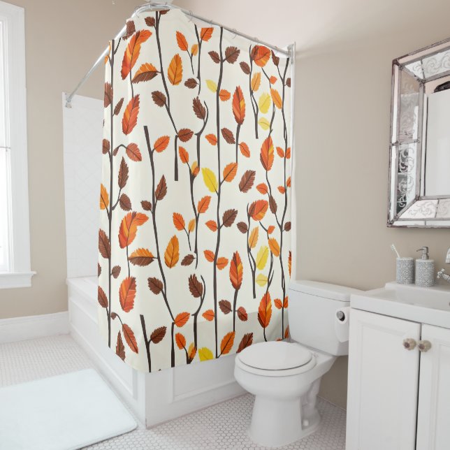 Light Fall Leaves Pattern Shower Curtain (In Situ)