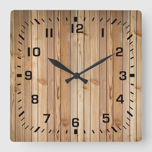 Light Faux Wood Paneling Square Wall Clock (Front)
