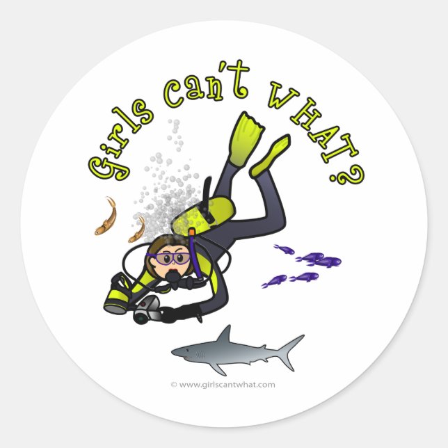 Light Female Scuba Diver Classic Round Sticker (Front)