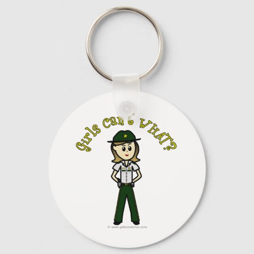 Light Female Sheriff in Green Uniform Keychain