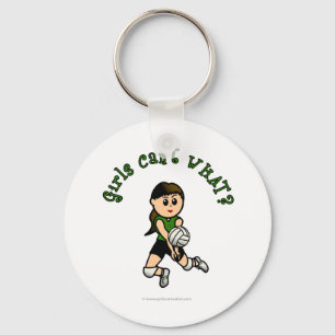 Light Female Volleyball Player in Green Uniform Keychain