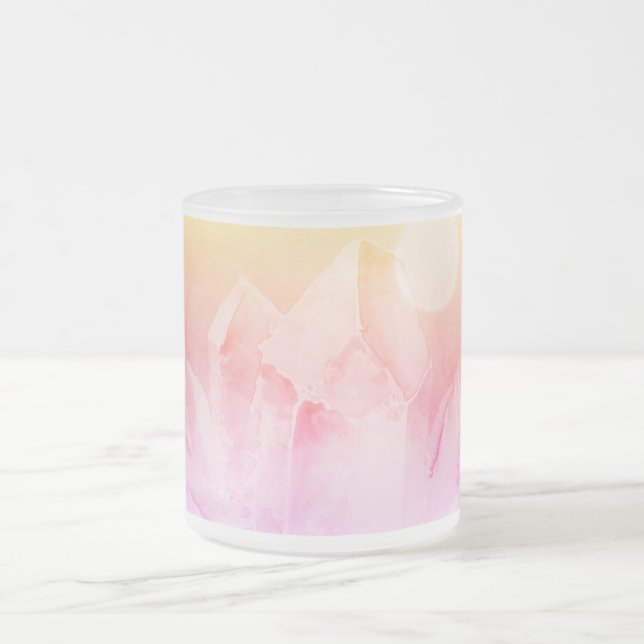 *~*  Light Filled Crystal Yoga Reiki Energy Healer Frosted Glass Coffee Mug (Center)