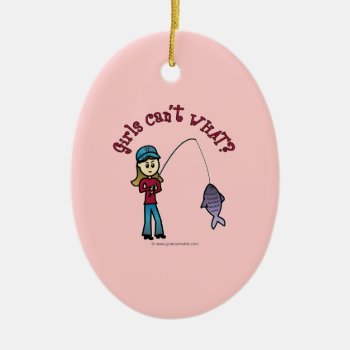 Light Fishing Girl Ceramic Ornament by girlscantwhat at Zazzle