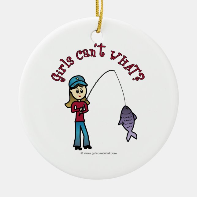 Light Fishing Girl Ceramic Ornament (Front)