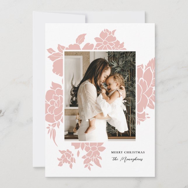 Light Floral Cutout | Blush Photo Christmas    Holiday Card (Front)