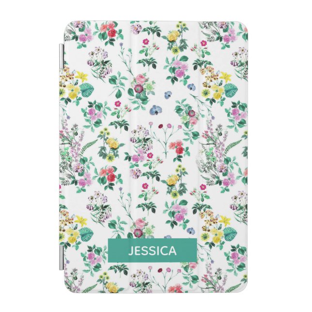 Light Floral Pattern Personalised iPad Mini Cover (Front)