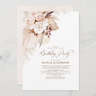 Light Flowers and Pampas Grass Boho Birthday Invitation