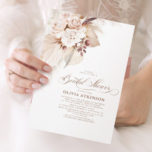 Light Flowers and Pampas Grass Boho Bridal Shower Invitation