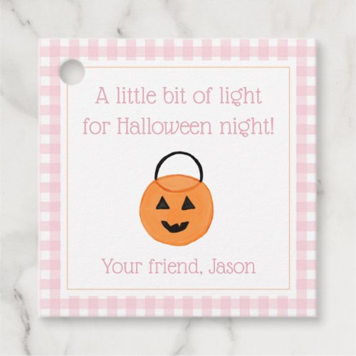 Light for Halloween Night Trick or Treat Kids Pink Favor Tags