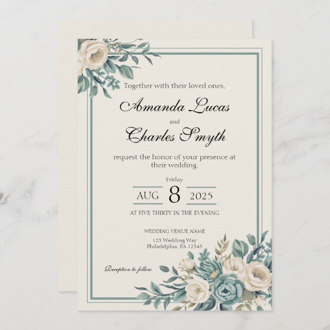 Light Formal Floral Wedding Invitation (Front/Back)