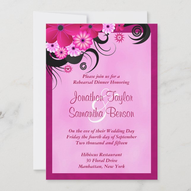 Light Fuchsia 5x7 Wedding Rehearsal Dinner Invites (Front)