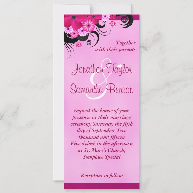 Light Fuchsia Floral 4" x 9.25" Wedding Invite (Front)