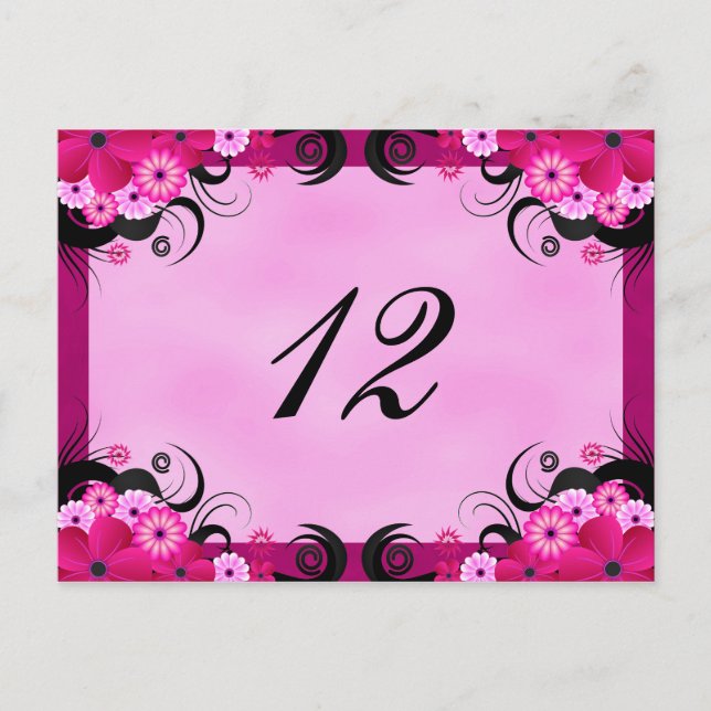 Light Fuchsia Floral Reception Table Number Cards (Front)