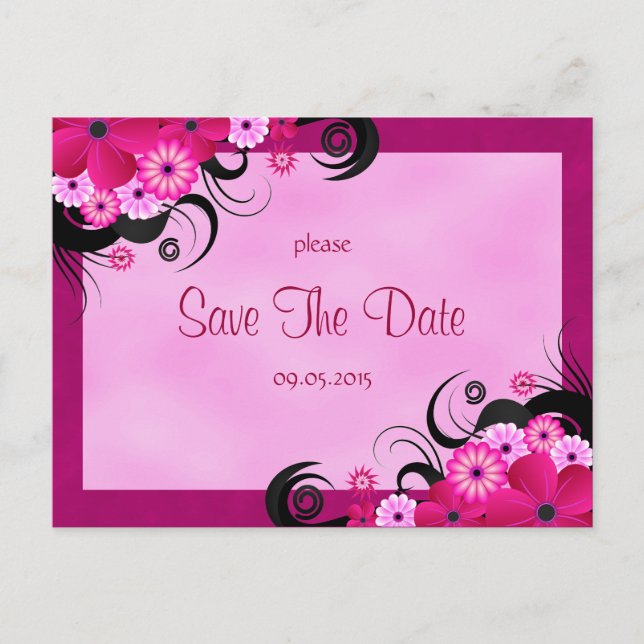 Light Fuchsia Floral Save The Date Announcement Postcard (Front)
