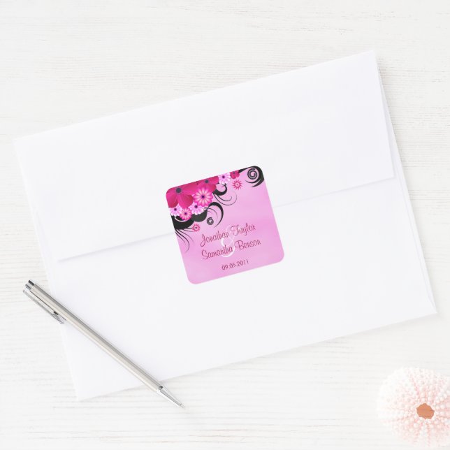 Light Fuchsia Floral Save The Date Favor Stickers (Envelope)