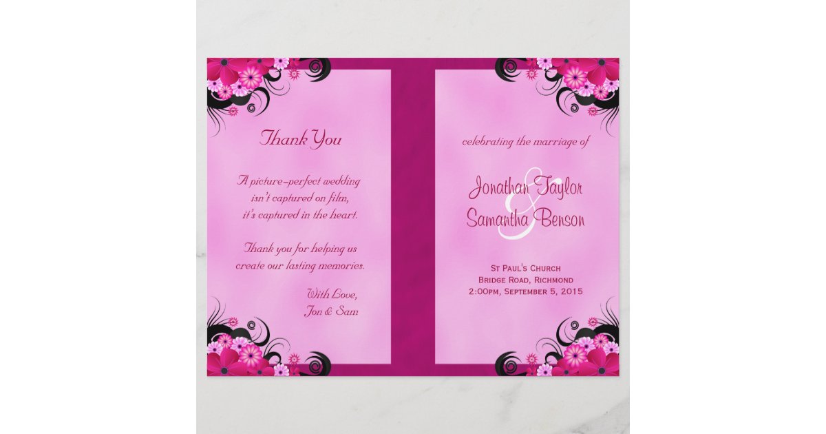 Light Fuchsia Floral Wedding Program Templates | Zazzle