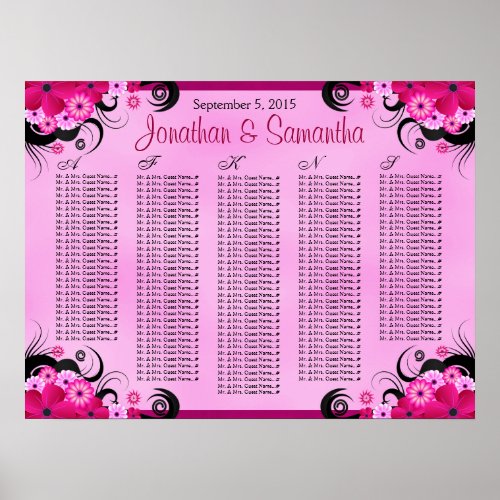 Light Fuchsia Floral Wedding Table Seating Charts