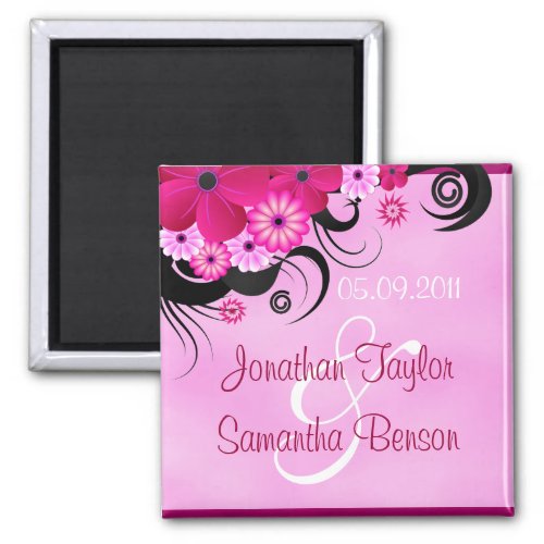 Light Fuchsia Magenta Floral Save The Date Magnets