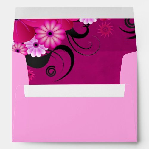 Light Fuchsia Magenta Floral Wedding Envelopes