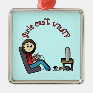Light Gamer Girl Metal Ornament