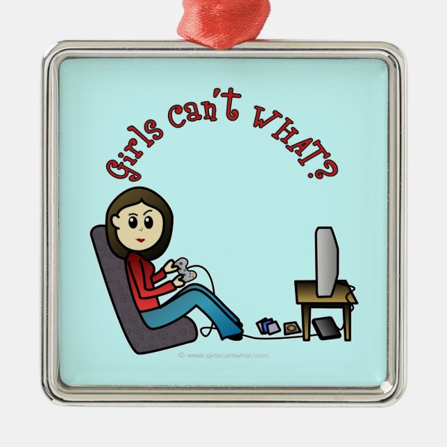 Light Gamer Girl Metal Ornament (Front)