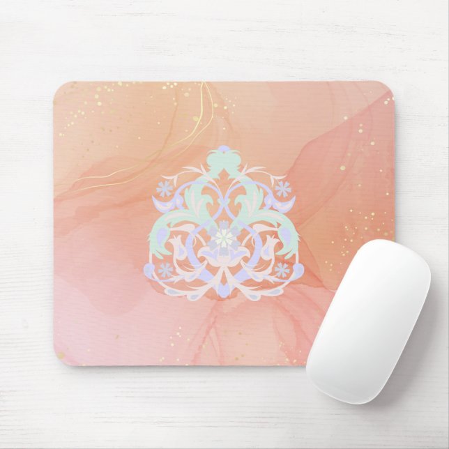 Light Garden Harmony – Blue & Peach Florals Mouse Pad (With Mouse)