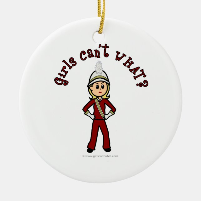 Light Girl in Red Marching Band Uniform Ceramic Ornament (Front)
