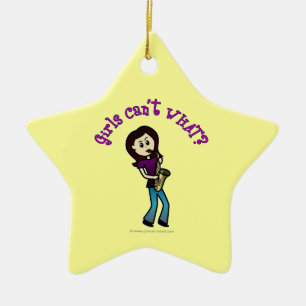 Light Girl Playing Saxophone Ceramic Ornament