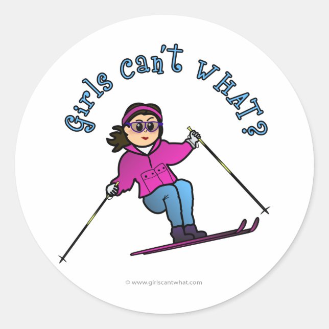Light Girl Snow Skiing Classic Round Sticker (Front)