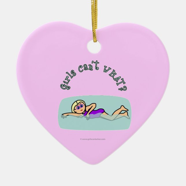 Light Girl Swimming Ceramic Ornament (Front)