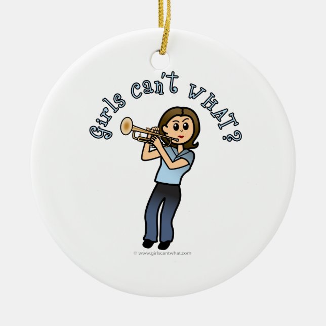 Light Girl Trumpet Player Ceramic Ornament (Front)