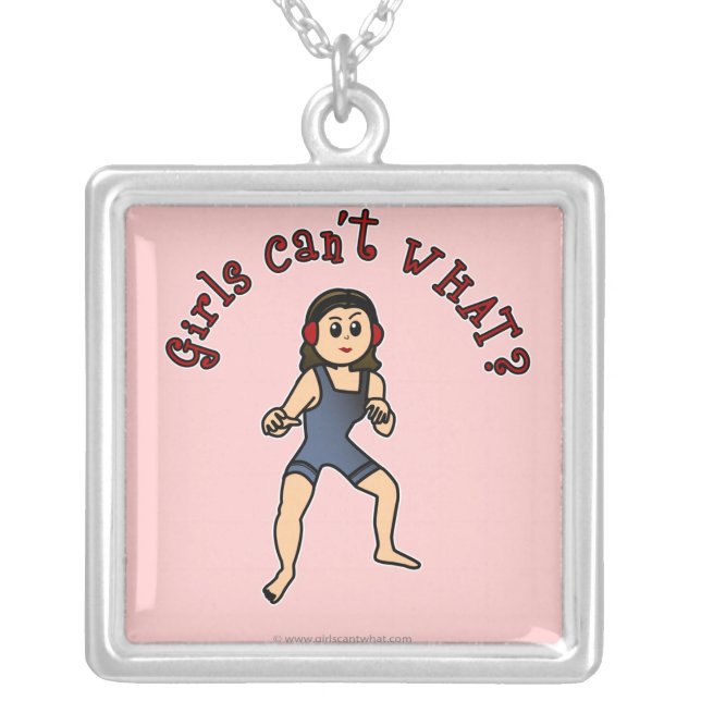 Light Girl Wrestling Silver Plated Necklace (Front)