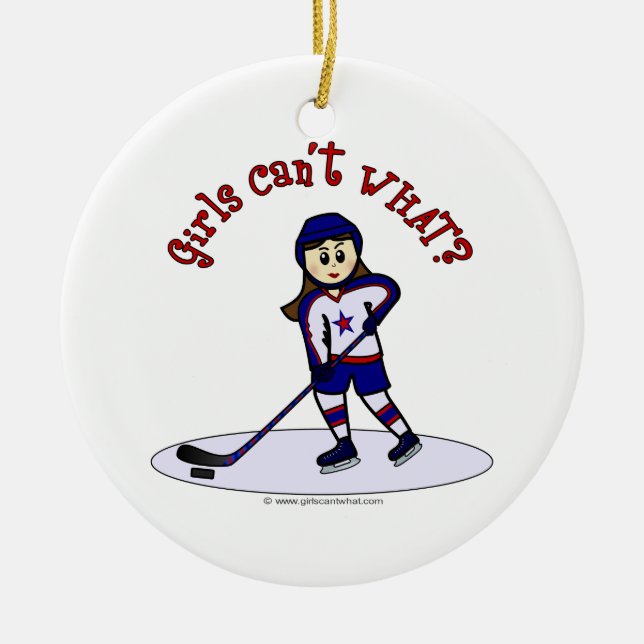 Light Girls Hockey Player Ceramic Ornament (Front)