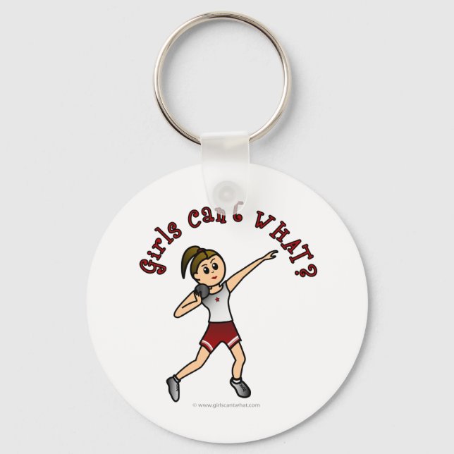 Light Girls Shot Put in Red Uniform Keychain (Front)