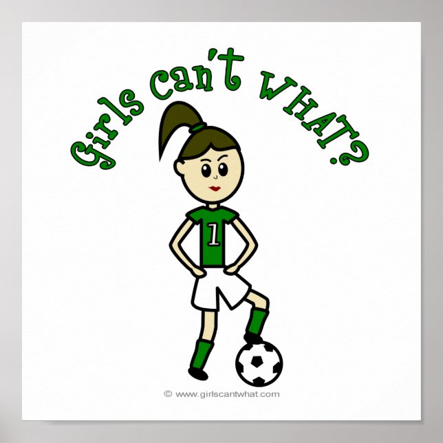 Light Girls Soccer in Green Uniform Poster (Front)