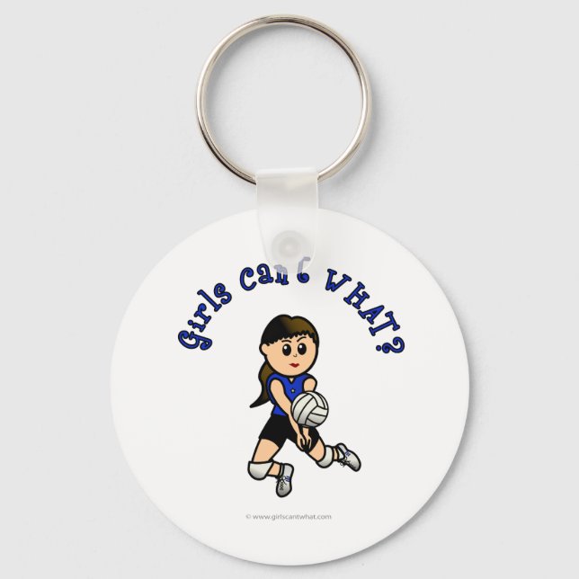 Light Girls Volleyball in Blue Uniform Keychain (Front)