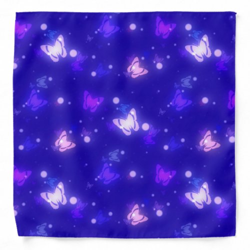 Light Glow Butterflies Dark Blue Design Bandana