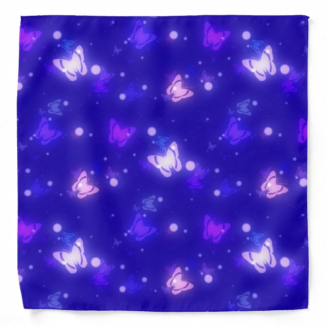 Light Glow Butterflies Dark Blue Design Bandana (Front)