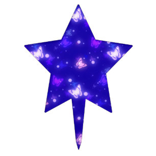 Light Glow Butterflies Dark Blue Design Cake Topper