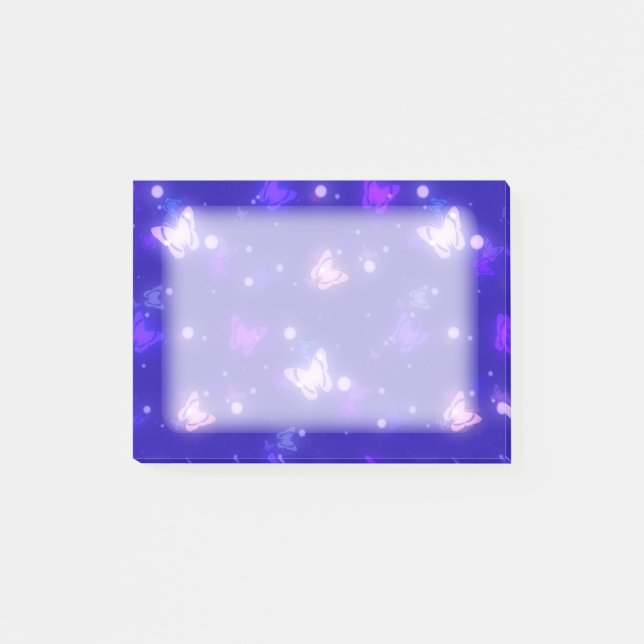 Light Glow Butterflies Dark Blue Design Post-it Notes (Front)
