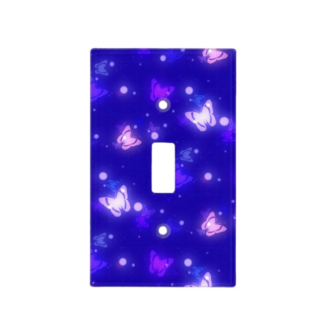 Light Glow Butterflies Dark Blue Design Switch Cover (Front)