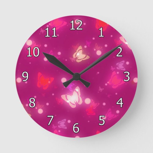 Light Glow Butterflies Magenta Pink Design Round Clock